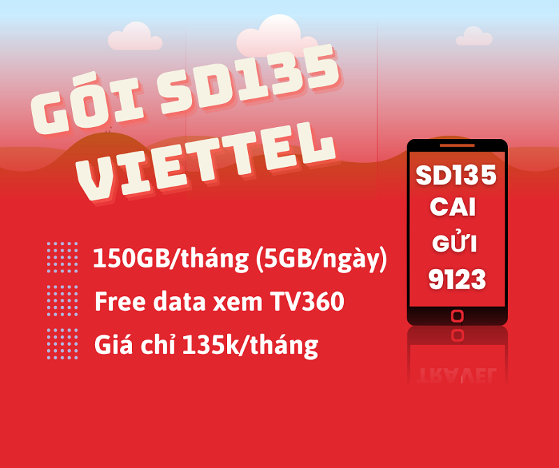 Đăng ký gói cước SD135 Viettel có ngay 150GB data dùng cả tháng 