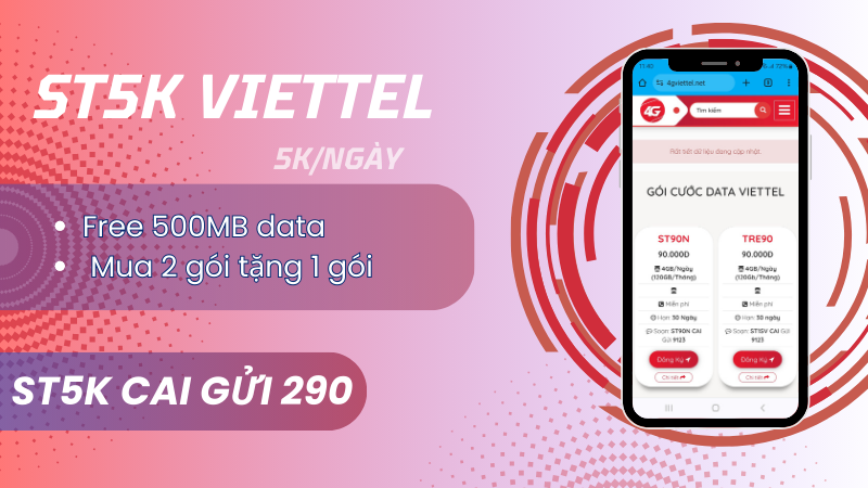 Đăng ký gói ST5K Viettel chỉ 5k có ngay 500MB