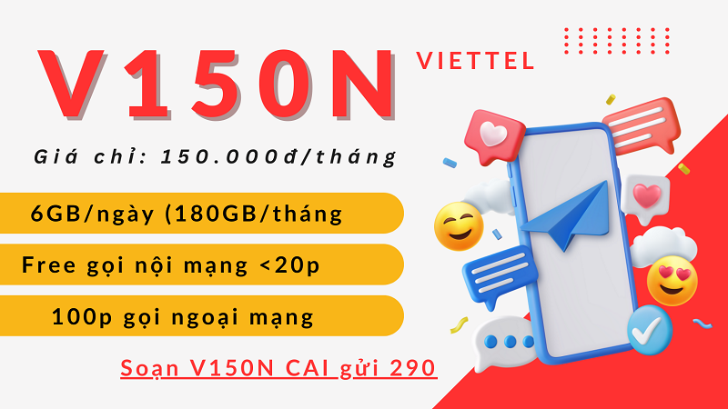 Đăng ký gói cước V150N Viettel có data và gọi dùng thả ga 30 ngày 