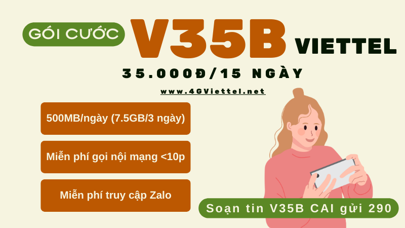 Đăng ký gói cước V35B Viettel rinh data và gọi dùng 15 ngày 