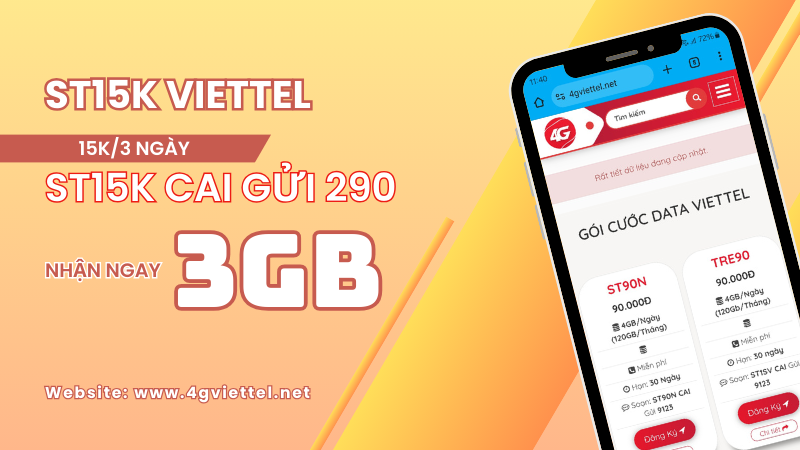 Đăng ký gói cước ST15K Viettel nhận ngay 3GB chỉ 15k/3 ngày