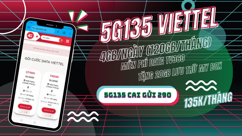 Đăng ký gói 5G135 Viettel nhận ngay 120GB/tháng, thêm TV360 và lưu trữ