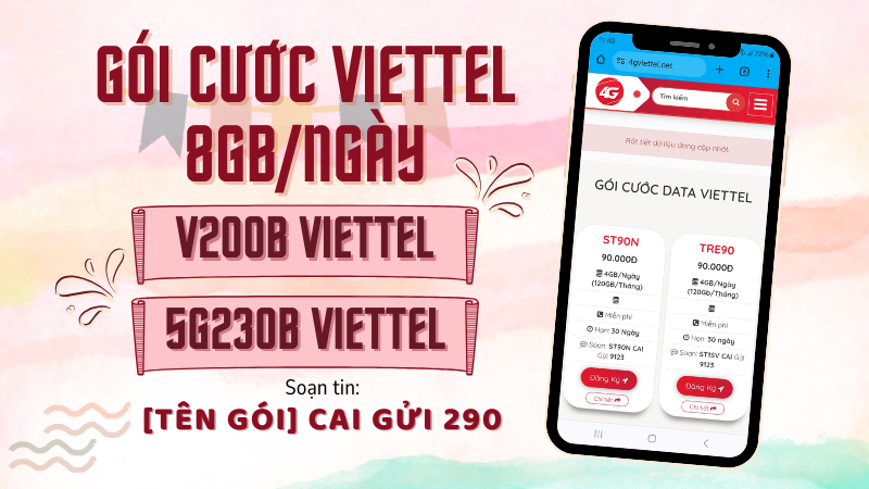 Đăng ký gói cước Viettel 8GB/ngày thêm nhiều tiện ích hấp dẫn